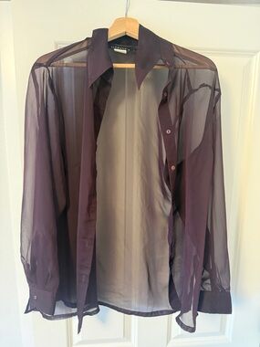Vintage Sheer Plum Button-Down Shirt